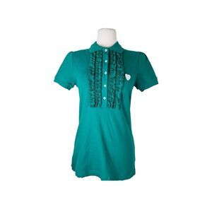 Moschino Love Embroidered Ruffle Polo